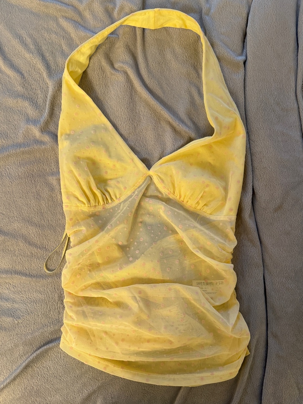 Zara Dotted Mesh Halter Top, Yellow/Pink, size S - Picture 3 of 4